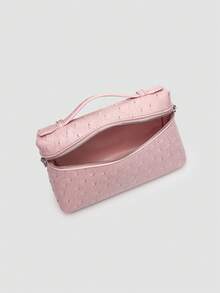 1 pieza Bolso de hombro cuadrado de unicolor con textura de piel de Litchi, pequeño bolso de mano para mujer, adecuado para combinar con diaria, salidas, compras, fiestas, bolso de v - Rosa 2 - Ver 7