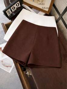 Women's Tailored Short Skirt, High Waist, Elegant, Minimalist, Social, Fashion Blogger Style - 咖啡棕 - 查看 2