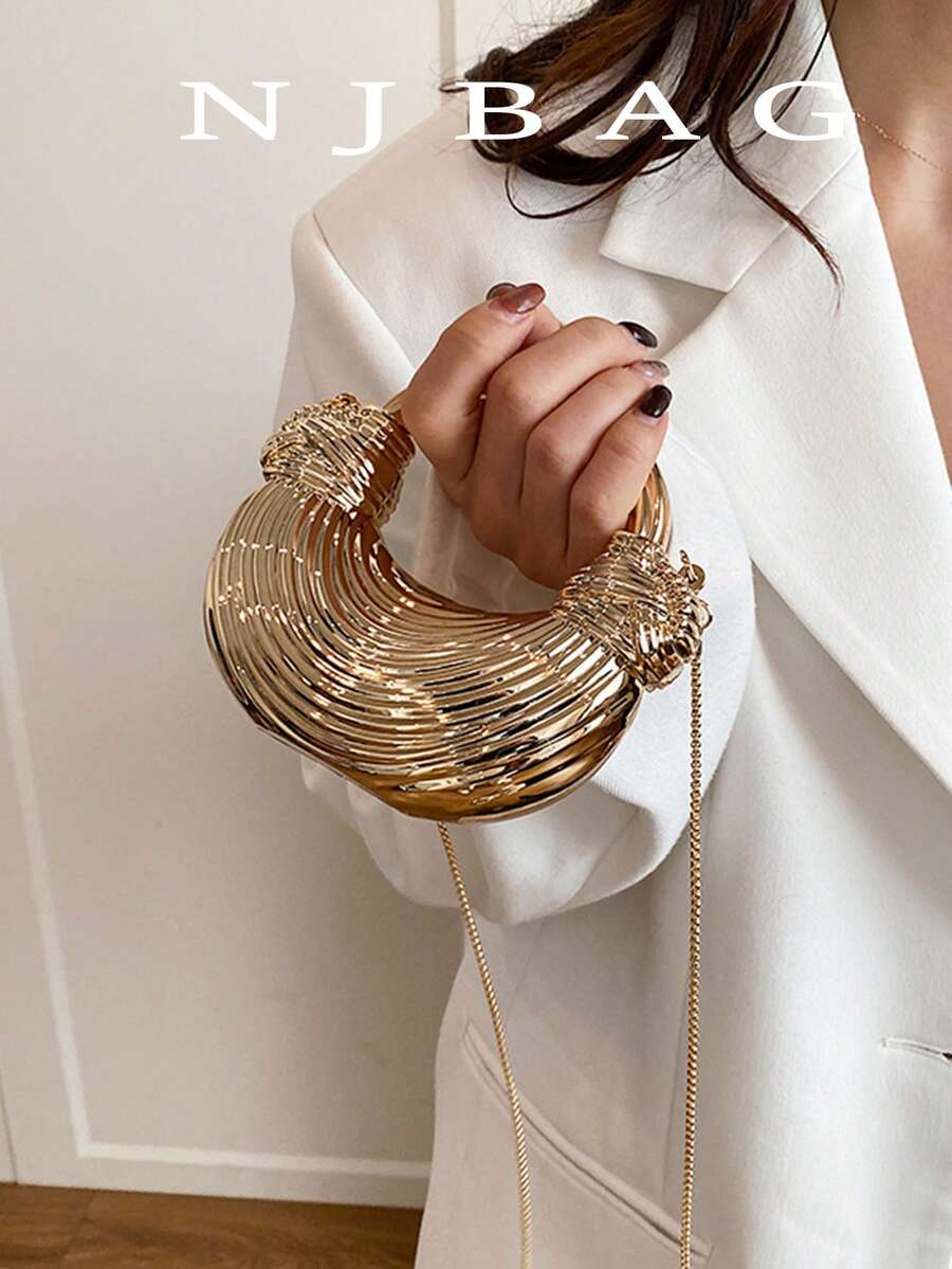 Túi xách mini nữ cao cấp màu vàng kim, dây đeo dệt sang trọng, ví cầm tay dự tiệc, phụ kiện thời trang độc đáo, ví đựng tiền xu nhỏ xinh dành cho phái nữ.