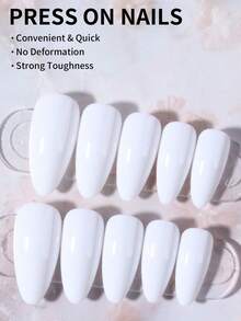 30 miếng dán móng tay hình hạnh nhân màu trắng bóng, chất liệu acrylic, vừa khít với móng giả hình hạnh nhân, bao gồm 1 dũa móng và 1 lọ sơn gel, dễ sử dụng, phù hợp cho phụ nữ đi làm hàng ngày, dự tiệc và các dịp khác. - trắng - Xem 3