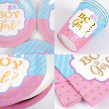 1 Set Gender Reveal Disposable Plates, Napkins, Cups, One-Time Party Supplies Suitable For 10 Guests, Disposable Paper Plates Party Tableware For Birthday, Wedding, Theme Party, Family Picnic - Style 2 - View 3