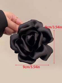 1 chiếc kẹp tóc hình hoa hồng bằng satin dành cho nữ, thích hợp cho sử dụng hàng ngày và các dịp dự tiệc. Phụ kiện tóc mùa hè, kẹp tóc đi biển, kẹp tóc thời trang cho kỳ nghỉ. - màu đen - Xem 3