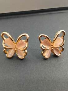 1pair Fashionable Zinc Alloy Butterfly Design Stud Earrings For Women For Daily Decoration - Silver - View 7