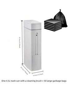 带刷子的细长垃圾桶，大容量窄空间垃圾桶，带盖浴室废纸篓，创意家居清洁用品，塑料，密封防臭，无需电力浴室收纳浴室装饰秋季装饰返校 - 白色 - 查看 13