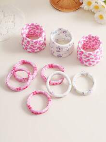 10pcs/30pcs New Pink & White Heart Bow Print Hair Scrunchies, High Elasticity No-Damage Hair Ties, Suitable For Daily Hairstyle - Multicolor - View 8