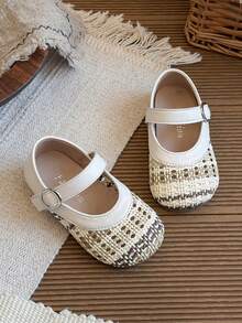 Girls' Princess Shoes, Toddler Girls' Versatile Fashion Moccasin Leather Shoes, Spring/Summer Girls' Hook And Loop Woven Sandals - Beige - View 1
