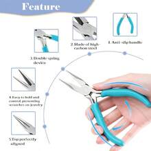 KLONKEE 4件套迷你珠宝钳工具套装，包括2把平口钳、1把弯嘴钳和1把珠宝镊子，适用于珠宝制作、小型开口环、链条维修和金属丝弯曲工艺。 - 彩色 - 查看 2