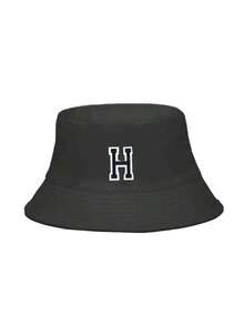 1顶女士双面26字母时尚印花渔夫帽，防晒休闲户外旅行派对街头服饰 - 黑色 - 查看 6