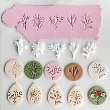 5pcs Flower & Leaf Polymer Clay Stamp Molds, Flower Polymer Clay Cutters And Soft Clay Cutters, Suitable For DIY Jewelry Making And Clay Crafts - White - View 1