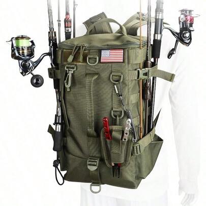 Fishing Tackle Bag With Rod Holders, Large Storage, Tackle Box Backpack For Carrying Fishing Gear And Equipment, Gifts For Men