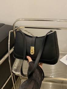 New Fashion Women's Handbag, High-End Commuter Niche Baguette Underarm Bag, Versatile Shoulder Bag - Black - View 7