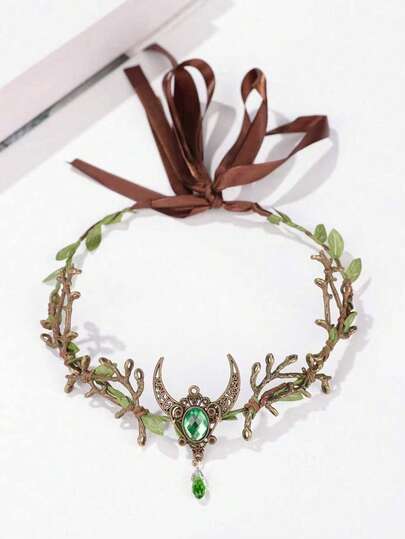 1pc Vintage Elegant Headpiece, Made Of Metal Inlaid With Crystals, Featuring Forest Branch Design Hair Accessory