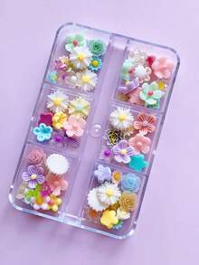 1 Box Of Spring Style Five Petal Flowers, Egg Flower, Camellia, Rose, Chrysanthemum Design, Flower Art Nail Decoration, DIY, Suitable For Spring Nail Art With Three Leaf Flower Shaped Accessories, Nail Ornaments, Nails Products, And A Variety Of Styles And Color Blends - Multicolor - View 5