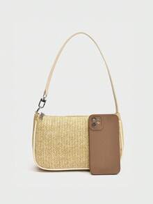 2025 New Korean Style Women Woven Handbag Shoulder Bag Straw Bag Retro Tote Bag Portable - Beige - View 6