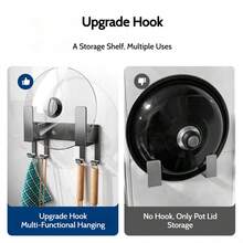 FOOKE 1pc Milk White/Grey Multifunctional Kitchen Organizer Rack, Wall-Mounted Pot Lid Rackcutting Board Shelf Self-Adhesive Carbon Steel Pot Cover Storage Rack - Pot Lid Storage Hooks, Suitable For Adhering To Cabinets Or Walls To Save Space In The Kitchen, Holds Flat Pans And Baking Sheets - Multicolor - View 5