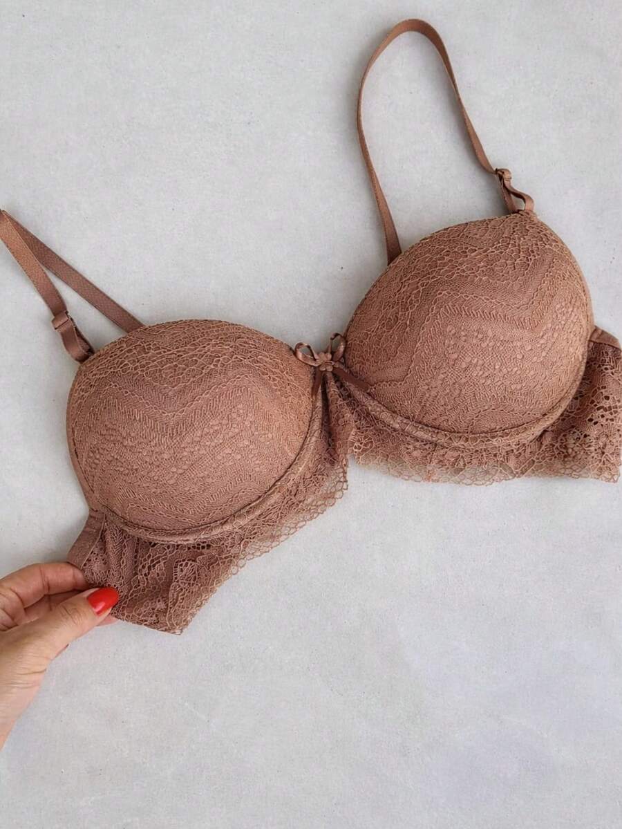 Lace Bra With Underwire, Basic Padded Cups, Comfortable Bra With Underwire. - 米色 - 查看 1