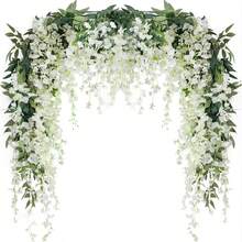 一套10件人造紫藤花藤悬挂装饰，白色丝绸紫藤花环，适用于婚礼拱门、派对花园、家居装饰、复活节礼物、婚礼装饰、精美房间装饰、家居装饰、情人节、生日礼物、毕业礼物等。 - 白色 - 查看 4