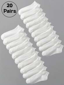 1 Pair/10 Pairs Random Purple Ruffle Edge Minimalist Versatile Breathable Non-Slip Fashion Women Short Socks, Spring/Summer - Multicolor - View 10