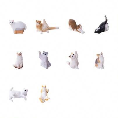 5件套树脂猫咪摆件，逼真迷你小猫模型 - 坐姿/卧姿/站姿，适合家居、办公室、汽车、花园装饰。小巧的桌面摆件，也是书架装饰或节日礼物的理想之选。