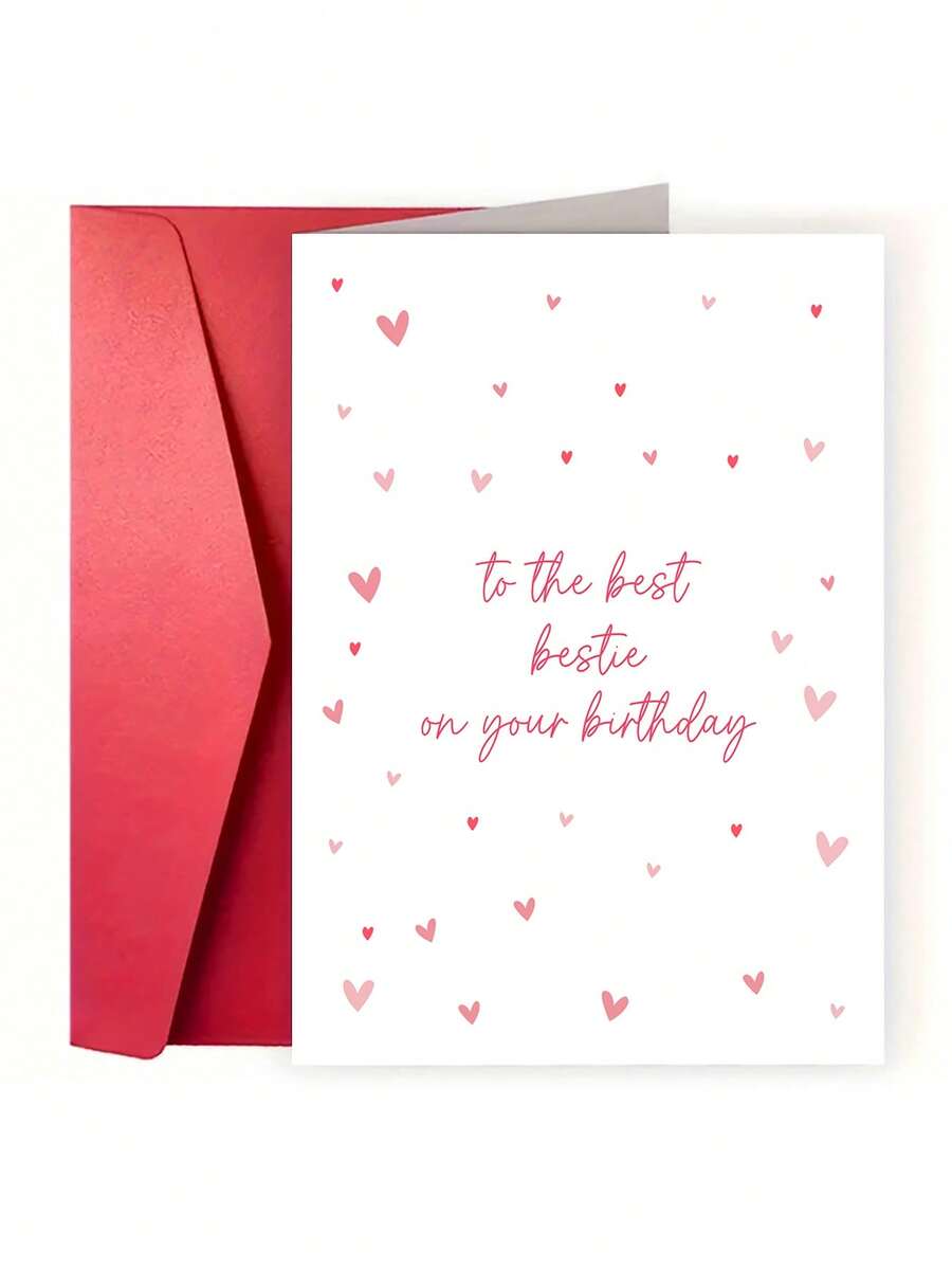 1pc Best Friend Birthday Card For Her, Cute Bestie Birthday Greeting Card, Personalized Friend Birthday Card, Includes Envelope, Sweet & Fun Design - Multicolor - View 1