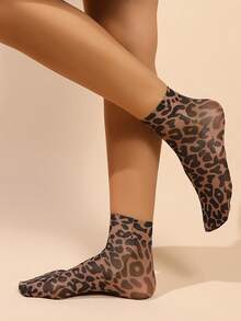 Women's Animal Print Ankle Socks, Leopard Print Women's Calf Socks, Leopard Print Women's Socks, Suitable For Christmas, Halloween, Holiday Atmosphere - Multicolor - View 7