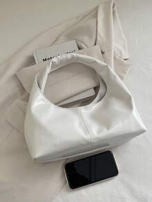 1 chiếc túi xách tay kiểu dáng vintage bằng da PU mềm mại, có khóa cài, màu trơn, kiểu dáng túi bánh bao, túi đeo vai thời trang phối màu tương phản, tạo cảm giác thoải mái, dung tích lớn, phù hợp cho công sở, kinh doanh, hẹn hò, mua sắm, du lịch, làm quà tặng cho bạn gái/bạn thân, sử dụng hàng ngày cho nữ giới. - trắng - Xem 8