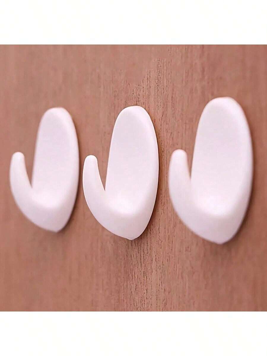 5pcs/10pcs Reusable Oval Sticky Wall Hooks, Heavy Duty Practical Hanging Hooks For Room, Home, Kitchen, Bathroom, Bedroom Decor - View 1