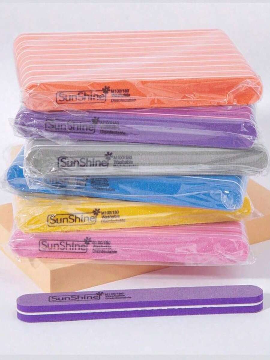 5/10pcs Rectangular Nail File Set, 0.47 Inch Thick Nail File, Gel Nail Sponge Washable Double-Sided 100/180 Grit Nail Buffer & Polisher