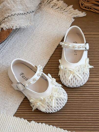 Children's Fashion Versatile Pearl Bow Decor Princess Shoes, Girls' Roman Sandals, Kids' Beach Shoes, Toddler Shoes