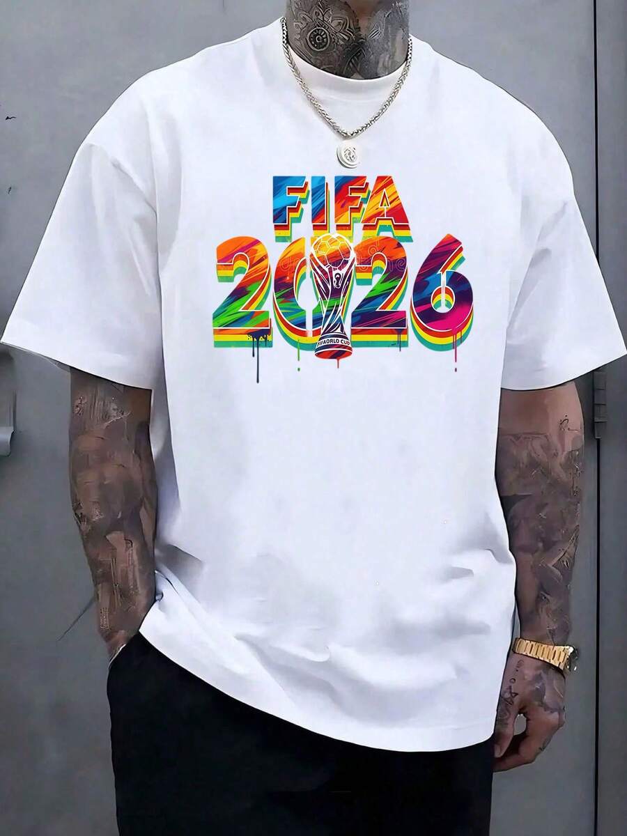 Men'S Soccer Ball & 2026 FIFAs WORLD CUP Graphic T-Shirt - Lightweight Breathable Fabric, Regular Fit Crew Neck Short Sleeve Casual Sportswear For, Training, Soccer Shirt, Athletic Apparel, Sporty Design, Comfortable Fit, Athletic WearRelaxed T-Shirt,Men Pure Cotton Soccer Players Soccer USA Team Graphic Sports Soccer Round Neck Short Sleeved Casual T-Shirt - 白色6 - 查看 1