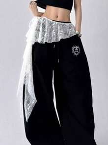 1pc Lace Trim Thong Panty Garter Skirt, Tie-Up Waist Skirt For Dance - Multicolor - View 11