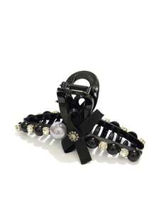 1个女士黑色植绒双面心形字母交叉发夹，时尚简约设计，适合日常佩戴，夏季发饰，沙滩夹，度假必备 - 黑色 - 查看 4