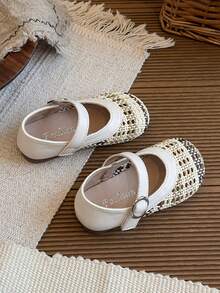 Girls' Princess Shoes, Toddler Girls' Versatile Fashion Moccasin Leather Shoes, Spring/Summer Girls' Hook And Loop Woven Sandals - Beige - View 3