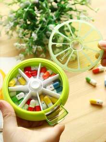 Caja de píldoras portátil con rotación de 7 días, organizador de medicamentos de plástico mini con estampado de frutas - Multicolor - Ver 3