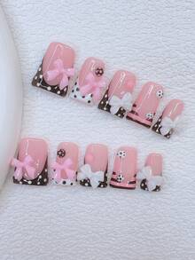 10片装Y2K风鸭嘴美甲套装 - 手工制作，包含粉色、黑色、黑白法式美甲、手工3D瓢虫美甲、手绘条纹波点图案、粉色和白色蝴蝶结装饰，精致优雅 - 适合女性和女孩，可用于派对、婚礼、日常佩戴、DIY美甲，套装内含工具。哥特风美甲。可爱美甲。鸭嘴美甲。短款美甲。手工美甲贴片。手工亚克力美甲贴片。美甲用品。手工美甲贴片 - 彩色 - 查看 2