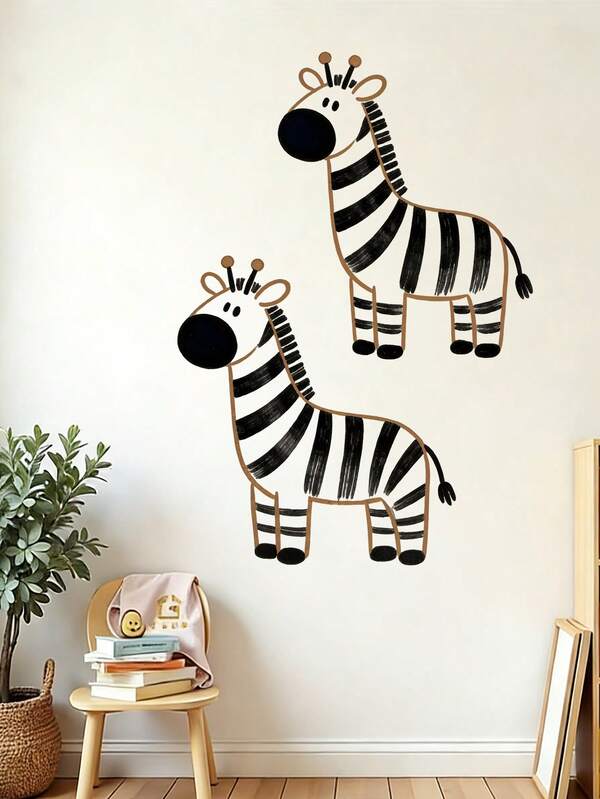 可移除防水可撕式波西米亚风格斑马一家墙贴，适用于婴儿房、儿童房、游戏室