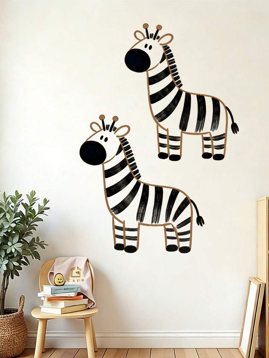 可移除防水可撕式波西米亚风格斑马一家墙贴，适用于婴儿房、儿童房、游戏室 - 1PC - 查看 1