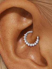 EleRunis 1颗0.1克拉莫桑石钻石925纯银马眼形花朵耳钉，适合敏感耳，平底耳骨耳廓穿孔，精致首饰，日常佩戴，婚礼、派对、订婚、周年纪念、情人节等场合皆宜。 - 銀色 - 查看 15