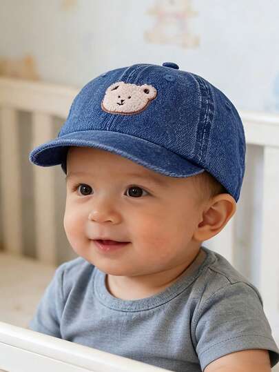 Baby Baseball Cap, Denim Visor Hat, Infant Sun Hat, Cute Bear Outdoor Sun Protection Hat, Suitable For Travel, Cycling