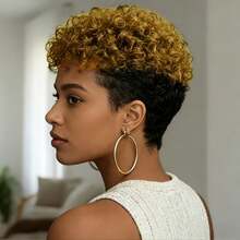 6 Inch Short Pixie Cut Human Hair Wig, Women's Curly Textured Full Lace Front Wig - Multicolor - View 11