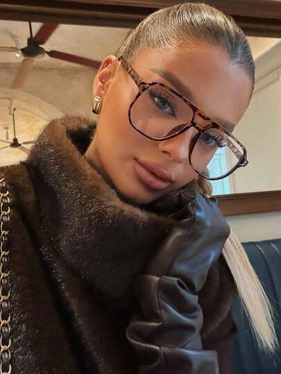 1 Pair Women's Oversized Polygon Frame PC Leg Decor Fashion Street Style Glasses, Suitable For Summer Beach Vacation, Outdoor Travel, Leopard Tortoiseshell Bohemian Frame, Essential For Vacation, Beach, Travel, Back To School