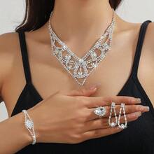 3pcs Luxury Rhinestone Jewelry Set: Necklace, Earrings, Suitable For Women's Daily Wear - Multicolor - View 6