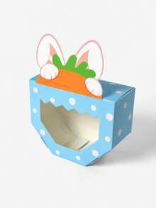 10pcs/1pc Creative Rabbit Peeking Carrot Transparent Window Gift Box, 3D Rabbit Ear Design Atmosphere, Transparent Window For Easy Display, Thick White Cardboard Material, Birthday Party Favors, Mini Size Compact And Exquisite, Suitable For Chocolates, Candies, Small Toys, Jewelry, Bath Bombs, Baked Goods Packaging, Multi-Scenario Gift Box - Rabbit Ears With Blue Polka Dots - View 12