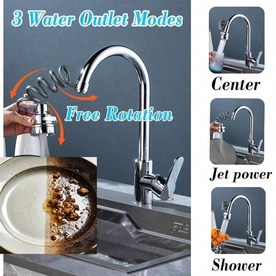 1 pieza Extensor universal de grifo extraíble, con tres modos de salida de agua, capaz de limpiar la suciedad del fregadero girando 720 grados, adecuado para cocinas y fregaderos de balcón. Incluye un rociador multifuncional, un diseño extensible y es fácil de instalar - A - Ver 1