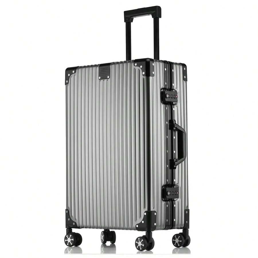 Premium All-Aluminum Alloy Luggage Set – Iconic Ribbed Hard Shell Suitcases With Reinforced Metal Corners & 360° Silent Spinner Wheels | Durable TSA Lock Travel Cases In Classic Silver, Matte Black & Gunmetal Grey | Lightweight Yet Unbreakable Carry-On & Checked Baggage For Business, Vacation & Global Adventures | The Ultimate Statement Piece For Discerning Travelers Who Value Style, Security & Long-Lasting Performance - Gun color - View 1