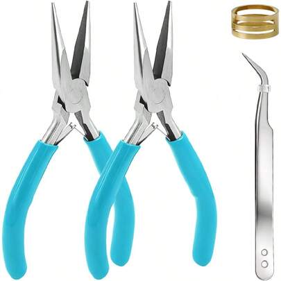KLONKEE 4pcs Mini Jewelry Plier Tool Set, Including 2 Smooth Jaw Pliers, 1 Bent Nose Plier And 1 Jewelry Tweezer, Suitable For Jewelry Making, Small Jump Rings, Chain Repair And Metal Wire Bending Crafts