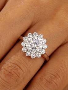 1pc Exquisite 925 Sterling Silver Blooming Flower Design Ring, Wedding Jewelry, Anniversary Gift For Women - Flower Shape - View 4