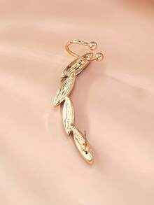 1pc Women's Elegant Retro Ear Cuff Earrings, Asymmetrical Oval Green Inlaid Design, Suitable For Daily Wear And Parties - Golden Yellow+Green - View 4