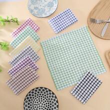 1/5/10pcs Plaid Napkins, Absorbent Cleaning Cloths, Reusable Kitchen & Dining Table Cleaning Supplies, Multi-Color [Random Color Assortment] - Multiple Styles - View 8