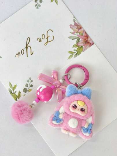 Nuevo llavero de plástico multicolor mini lindo con efecto aterciopelado, cadena para teléfono móvil, accesorios de moda de dibujos animados con lazo, adornos para bolsos, adecuado para fiestas y festivales.